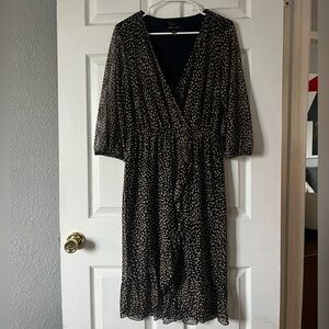 Kate & Lily Navy and Cream Long Sleeve faux wrap Dress